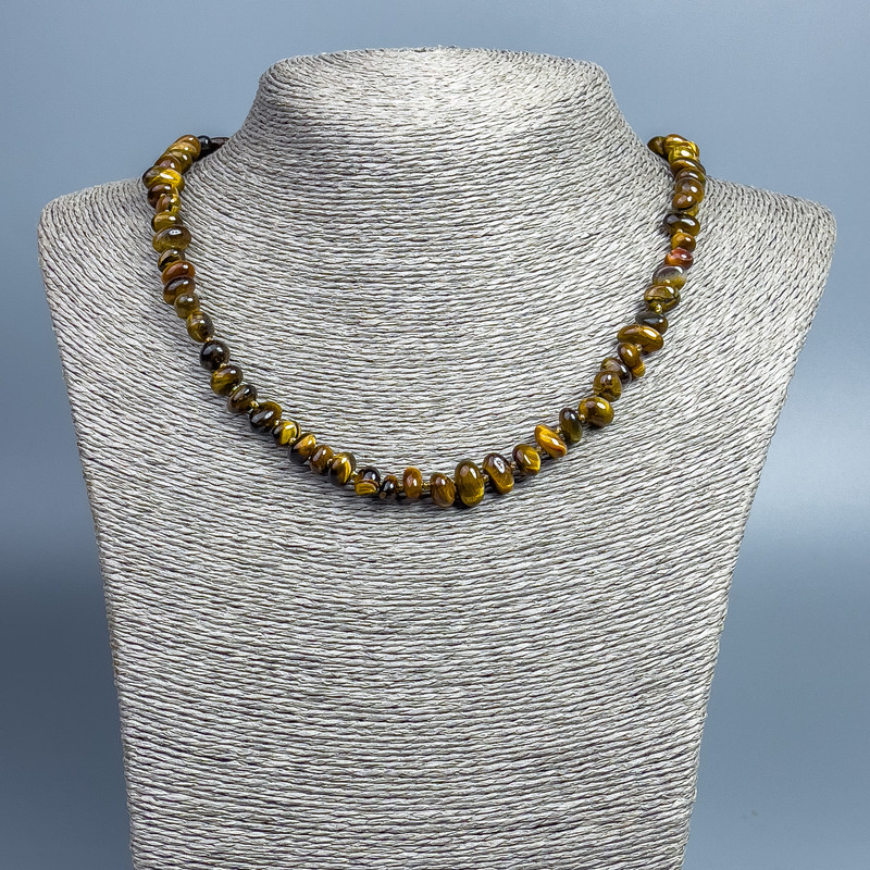 Colier din ochi de tigru natural, piatră naturală cabochon, diametrul 10x5 mm, lungime 46 cm +