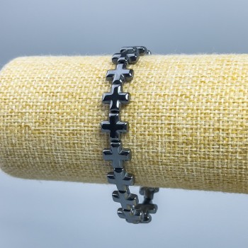 Brățară hematit cu cruce, diametru 10x10x4 mm +/-, lungime 18 cm (elastică)