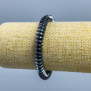 Brățară din hematit, rondel neted, diametru 8×3 mm, lungime 18 cm (elastic)