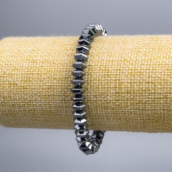 Brățară din hematit facetat, rondeluri poligonale, dimensiuni 7×4 mm, lungime 18 cm (elastic)