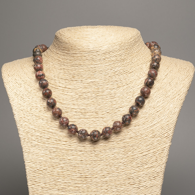Colier din jasper leopard (acrilic sintetic) cu mărgele netede, diametrul de 10 mm, lungime 49 cm
