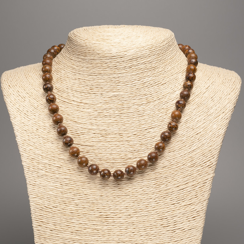 Colier din jasper, bile netede, diametru 8,5 mm, lungime 48 cm