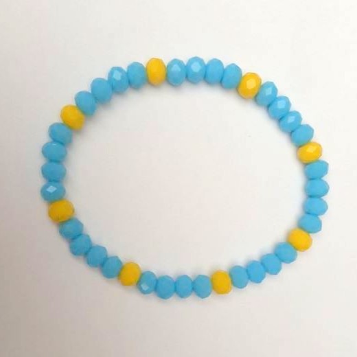 Brățară „Ucraina” din cristal ceh, galben-albastru, diametru 5×6 mm, lungime 18 cm ± (elastic)