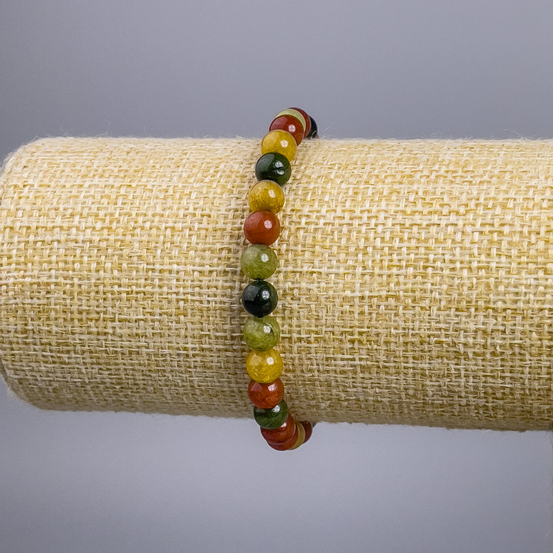 Brățară din jasper multicolor, mărgele netede rotunde, diametrul 6± mm, lungime 18 cm, elastică