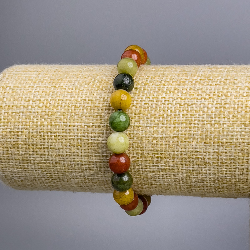 Brățară din jasper multicolor (unicat), bile netede, diametrul aproximativ 8 mm, lungime 18 cm, pe elastic