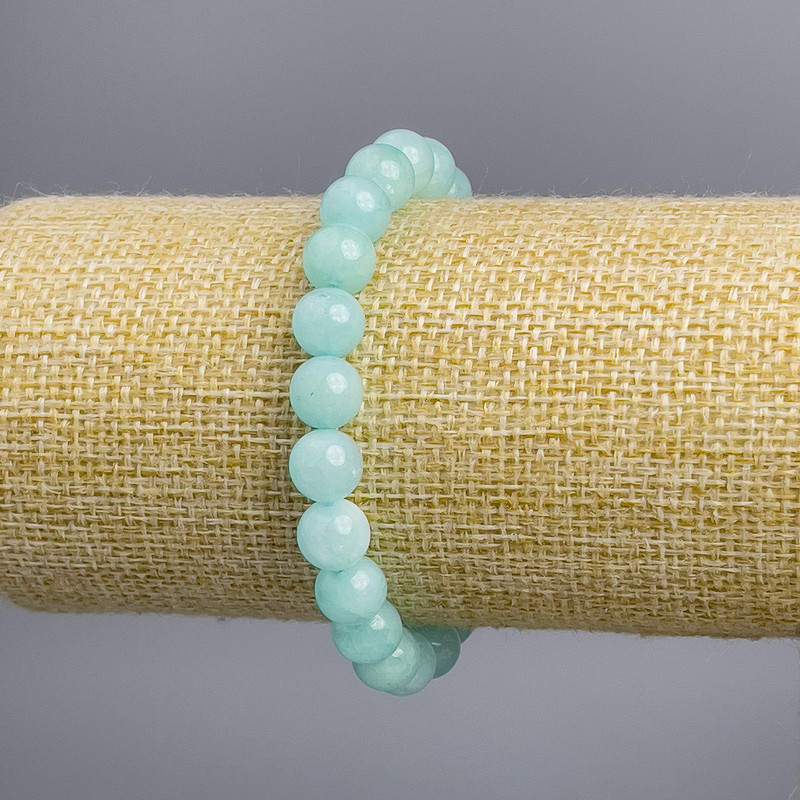 Brățară din piatră acvamarin azuriu, bile lucioase, diametru aproximativ 8 mm, lungime 18 cm, elastic