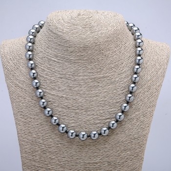 Colier din piatră naturală Terahertz, bilă netedă, diametrul 10 mm, lungime 45 cm +