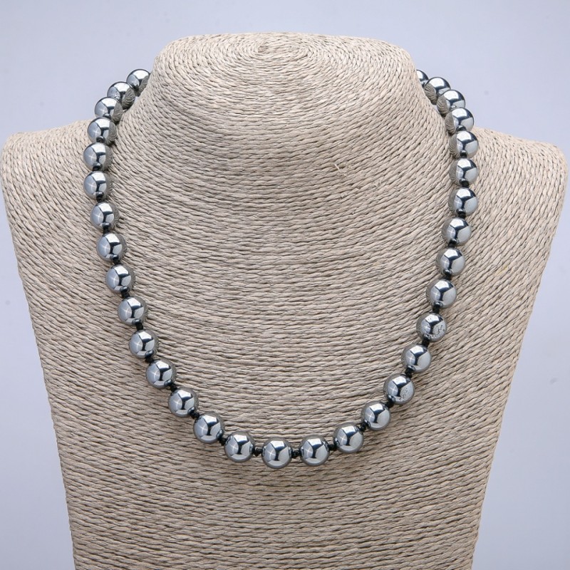 Colier din piatră naturală Terahertz, bilă netedă, diametrul 10 mm, lungime 45 cm +