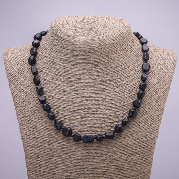 Colier cu aventurin, „Nisip Albastru Noaptea Cairo”, tăietură fațetată 8x10(±)mm, lungime 45 cm