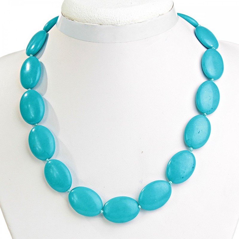 Colier din turcoaz albastru, oval, 18×24 mm, lungime 46 cm