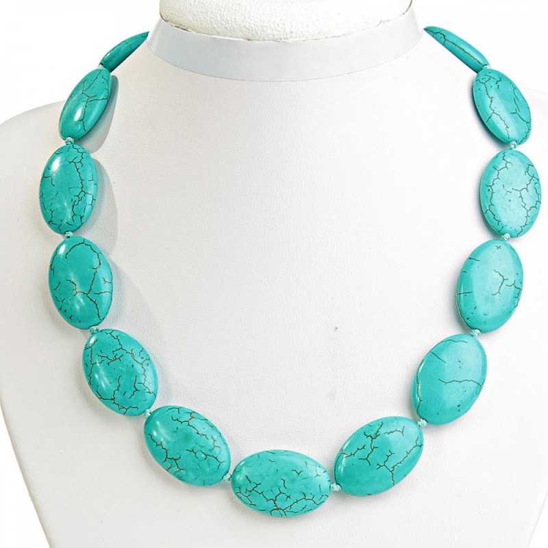 Colier din turcoaz verde, oval, 20×30 mm, lungime aproximativă 49 cm
