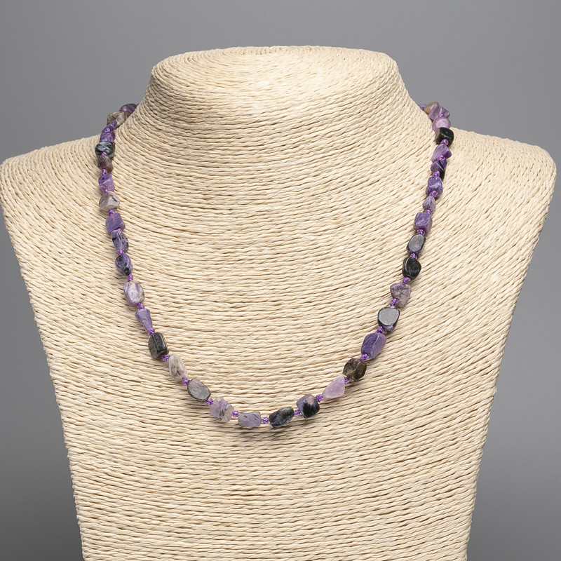 Colier din charoit, piatră naturală, mărgele fațetate, diametrul 8x6 mm, lungime 50 cm ±