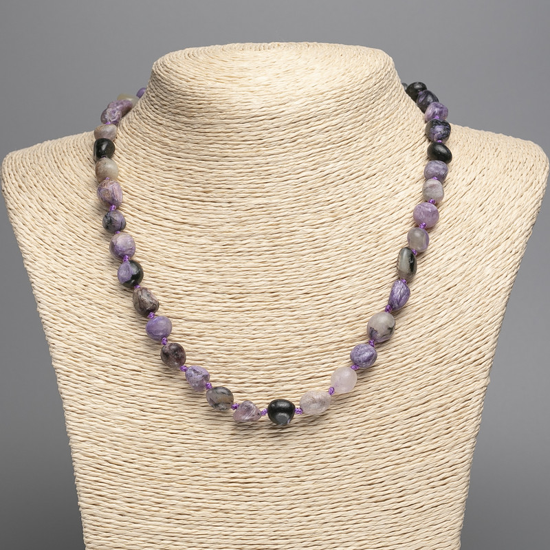 Colier din charoit, piatră naturală, mărgele tăiate, diametru aproximativ 12×8 mm, lungime aproximativă 50 cm