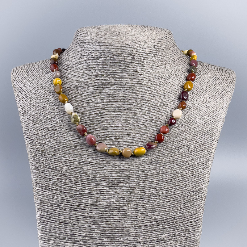 Colier din jasper Mookaite cu tăietură facetată, diametrul 7×8 mm, lungime 48 cm