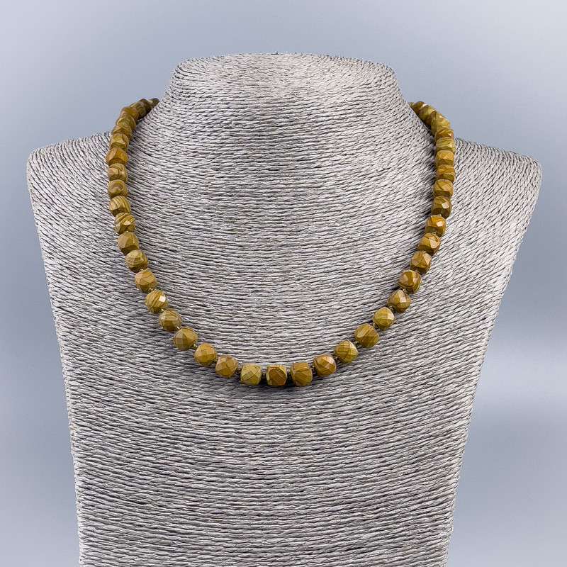 Colier din piatră naturală Jasper peisaj cuburi fațetate, diametru 7 mm, lungime 48 cm