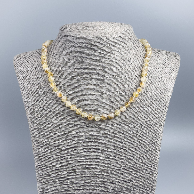 Colier din citrin natural, mărgele tăiate, diametrul 6 mm, lungime 48 cm