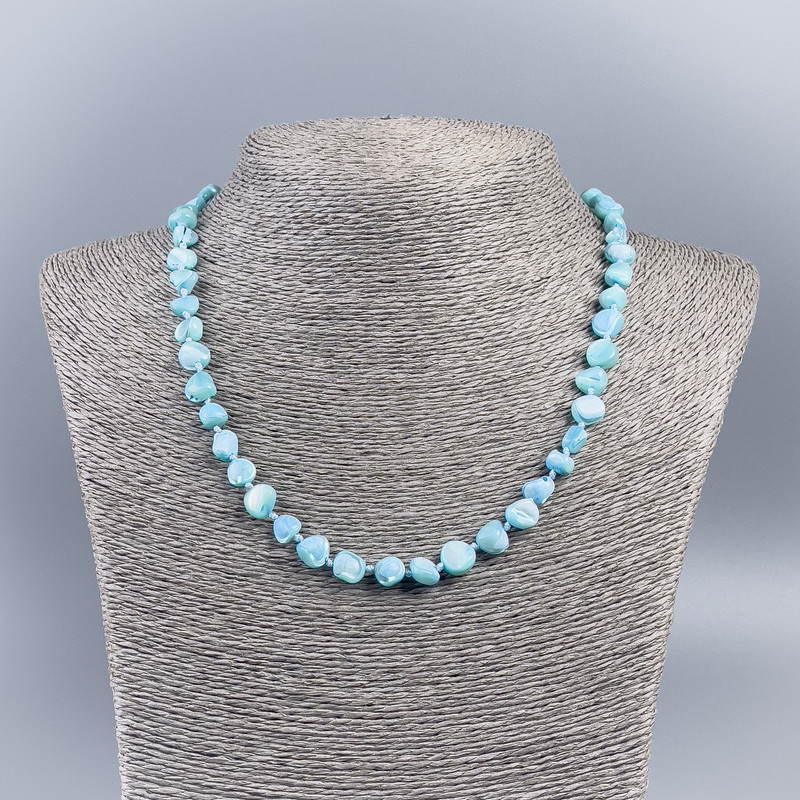 Colier din sidef natural (nuantat) albastru, mărgele de 8 mm, lungime 50 cm
