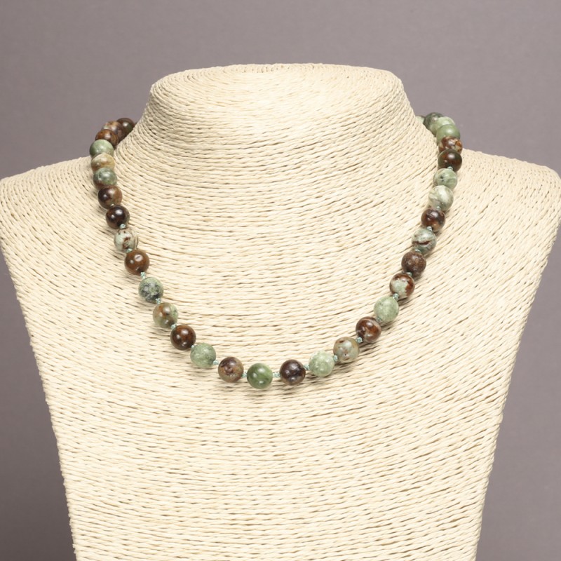 Colier din jasper verde, bile netede, diametru 8 mm, lungime 45 cm