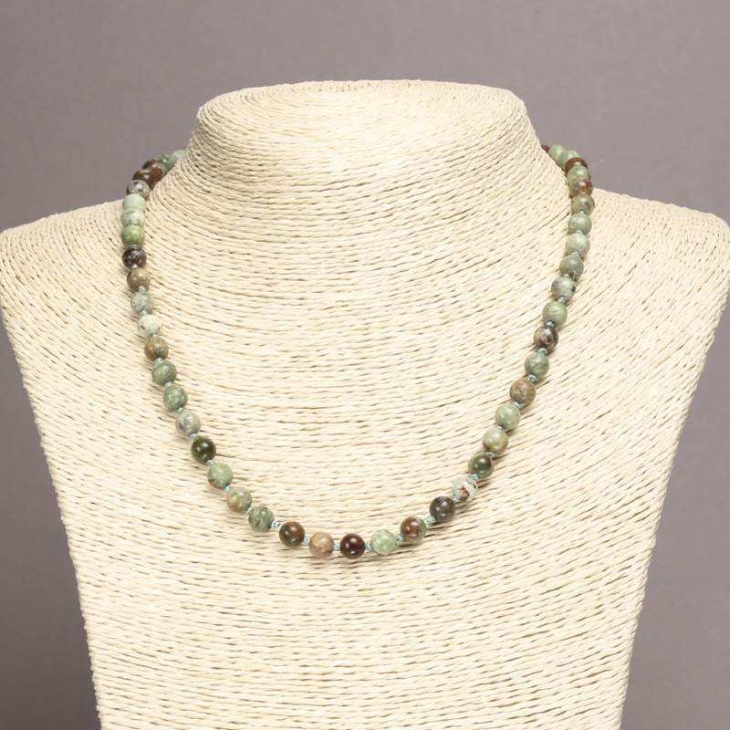 Colier din jasper verde, piatră naturală, mărgele netede, diametru 6 mm, lungime 45 cm