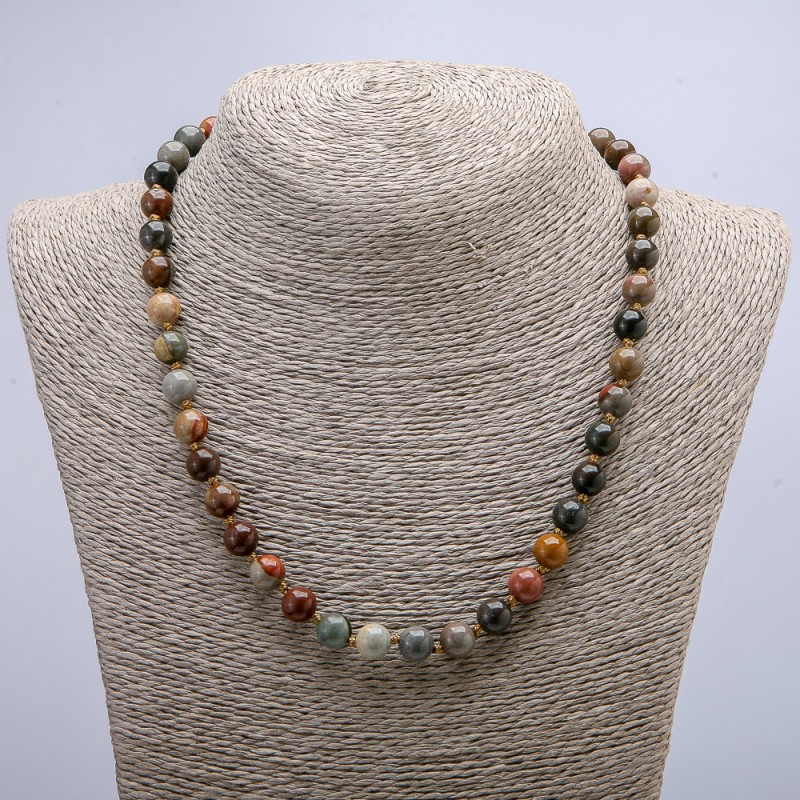 Colier din jasper natural, bile netede, diametrul de 8 mm, lungime 46 cm +