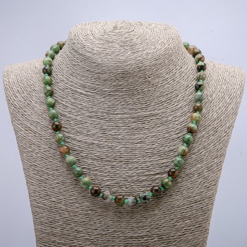 Colier din jasper verde, cu bile netede, diametrul 8 mm, lungimea 46 cm