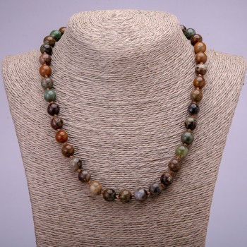 Colier din piatră naturală jasper, mărgele netede, diametrul aproximativ de 10 mm, lungime 45 cm