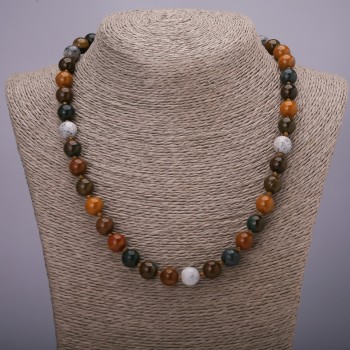Colier cu pietre naturale asortate, mărgele netede, diametru aproximativ 10 mm, lungime 45 cm