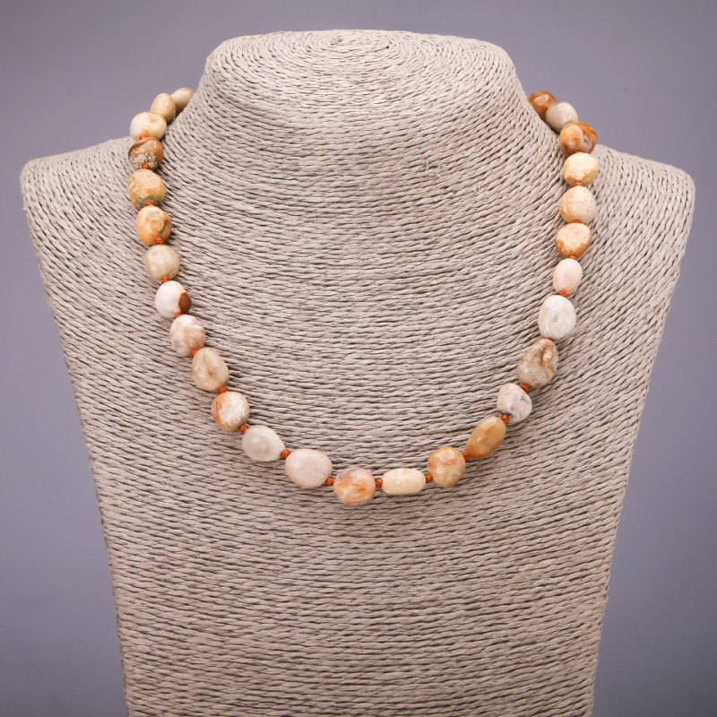 Colier din piatră naturală jasper șlefuit, diametrul 10×14 mm (+/-), lungime 48 cm
