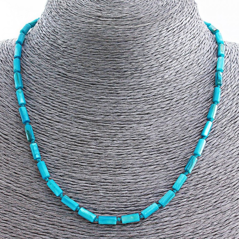 Colier cu sidef albastru, formă tuburi, 8×4 mm, lungime 45 cm