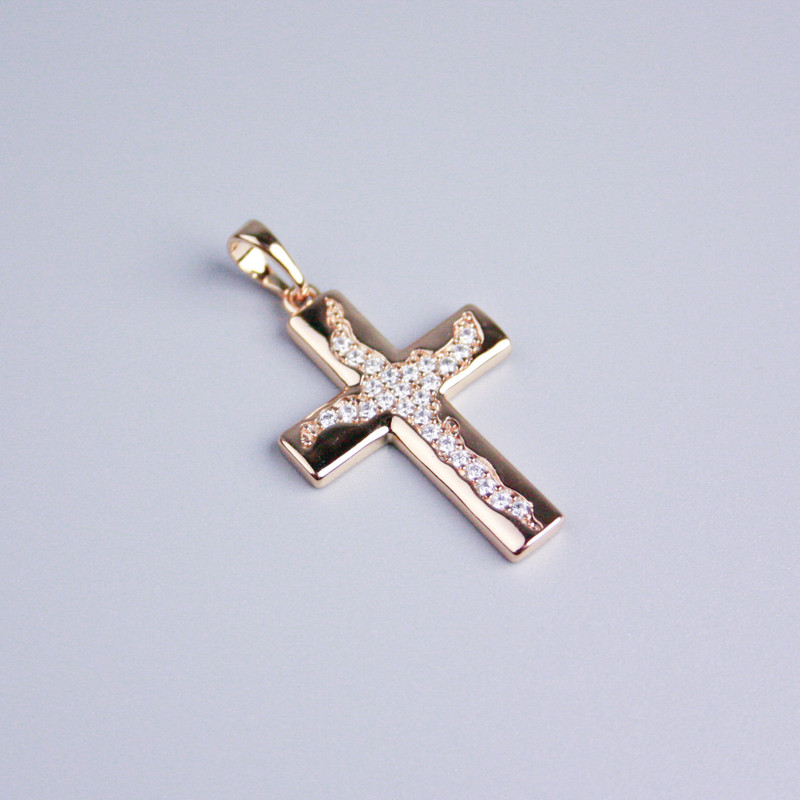 Pandant Xuping placare cu aur 18K – Cruce cu pietre albe, diametrul 25x18 mm+