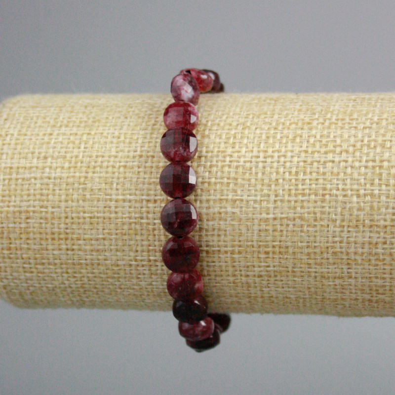 Brățară din rubelit turmalin, monede facetate, diametrul de 8,5 mm, lungime 18 cm, extensibil