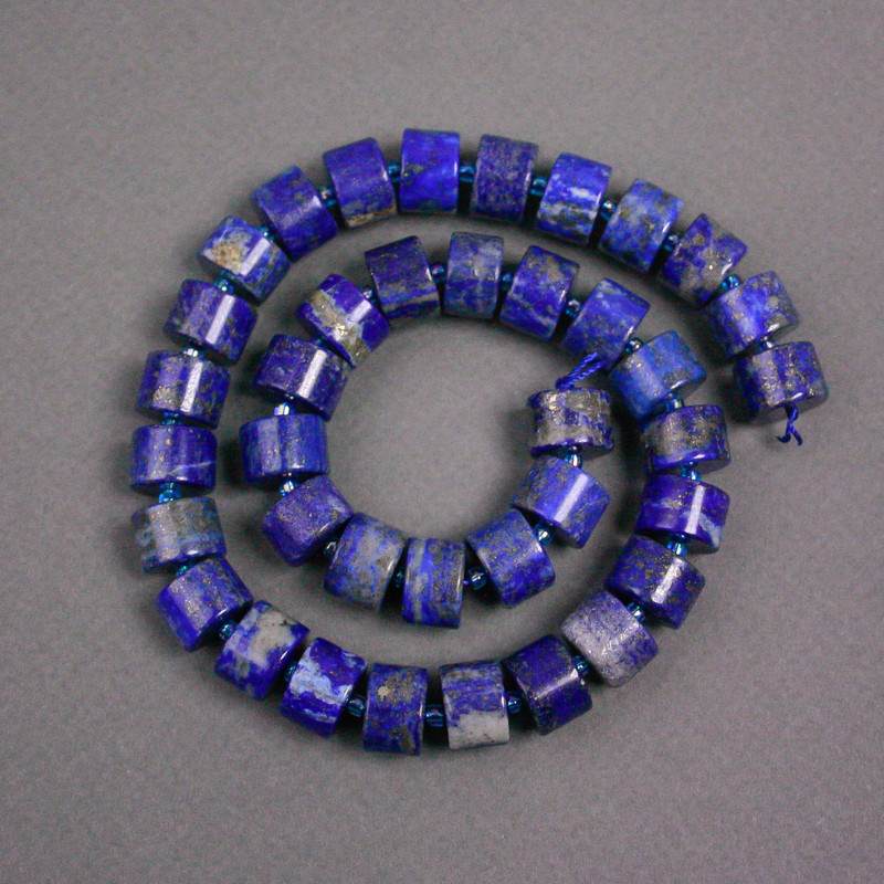 Mărgele din lazurit pe șnur, rondel, diametrul 12x8 mm +-, cu mărgele de 2 mm +-, lungime 39 cm +-