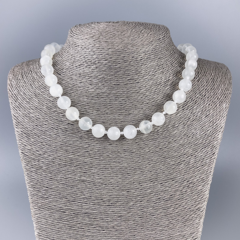 Colier din cuarț alb (acrilic artificial) mărgele netede, diametrul 10,5 mm, lungime 46 cm