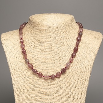 Colier din cuart roz căpșună, mărgele tăiate, diametrul 11x9-8x7 mm, lungime 46 cm
