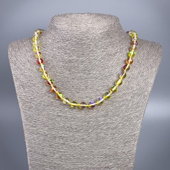 Colier din sticlă opală «Galben camaleon» cu bile netede, diametru 8 mm, lungime 49 cm