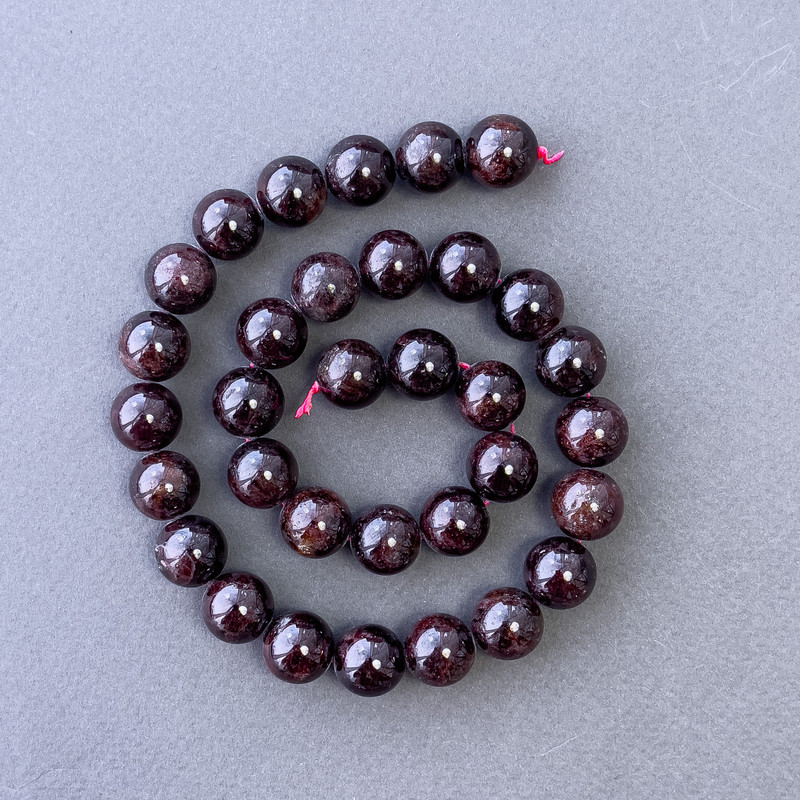 Mărgele din granat, piatră naturală, formă sferică netedă, diametru 10 mm ±, lungime 39 cm ±