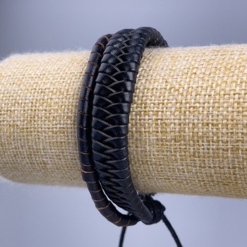 Браслет, довжина 18-25см, товщина 13мм еко шкіра колір чорний на затяжці