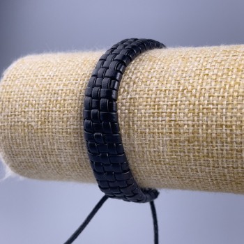 Браслет, довжина 18-25см, товщина 12мм еко шкіра колір чорний на затяжці