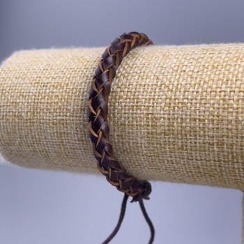 Браслет, довжина 18-25см, товщина 7мм еко шкіра колір коричневий на затяжці