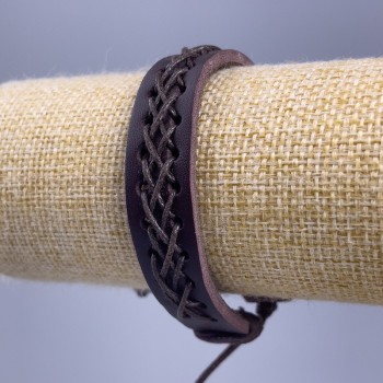 Браслет, довжина 18-25см, товщина 14мм еко шкіра колір коричневий на затяжці