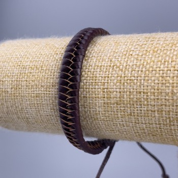 Brățară, lungime 18-25 cm, grosime 11 mm, piele ecologică, culoare maro închis, cu închidere reglabilă