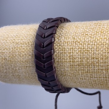 Brățară din piele ecologică maro, lungime 18-25 cm, grosime 14 mm, închidere reglabilă