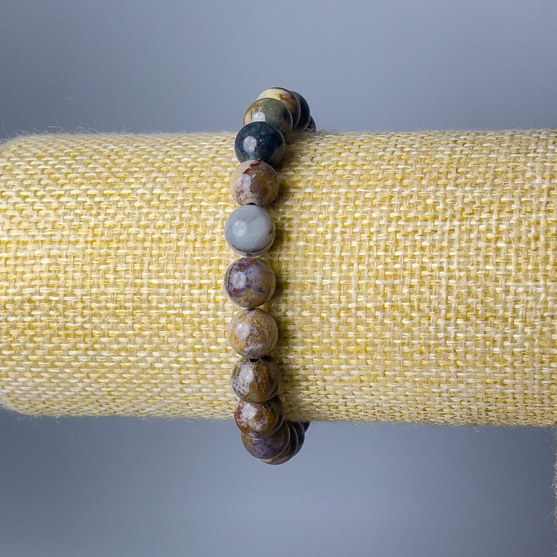 Brățară din petersit, piatră naturală, bile netede, diametrul 8,5 mm, lungime 18 cm (elastic)