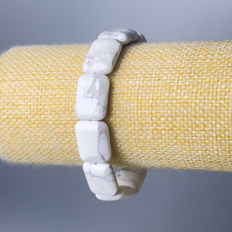 Brățară din kaolinit natural, lanț dreptunghiular, dimensiuni 13x18 mm, lungime 18 cm (elastic)