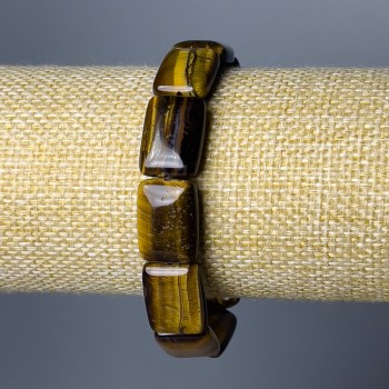 Brățară din ochi de tigru, piatră naturală, zale dreptunghiulare, dimensiuni 13×18 mm, lungime 18 cm (elastic)