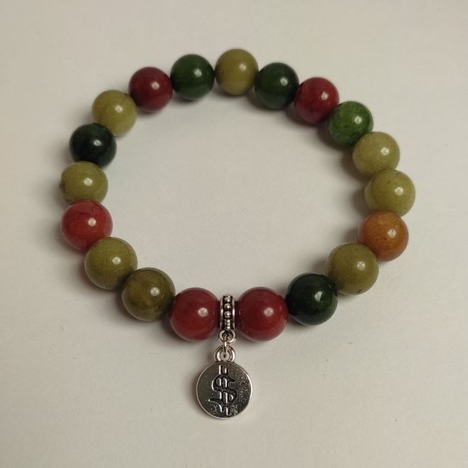 Brățară asortiment din piatră naturală, bile netede, diametrul de 10,5 mm, lungime 18 cm (elastică) cu inserții metalice