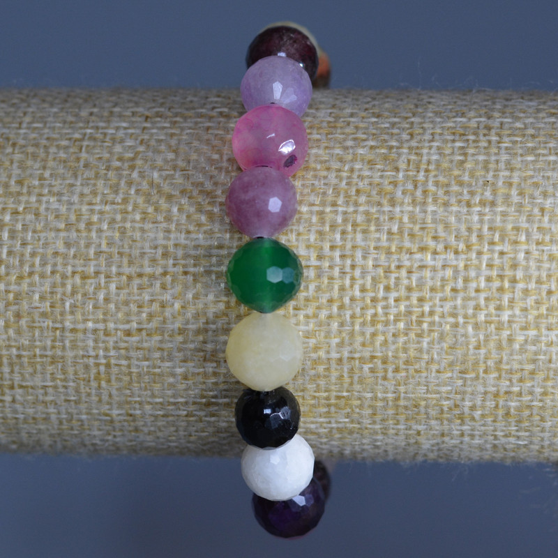 Brățară asortiment din piatră naturală, mărgele facetate, diametrul 10 mm, lungime 18 cm (elastic)
