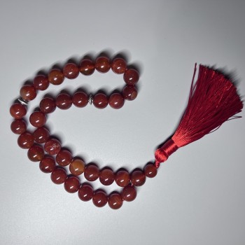 Șirag de mărgele din carnelian natural, bile netede, diametrul de 12 mm, 33 mărgele, cu inserții metalice