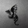 Broșă Dragon gri și negru email, metal argintiu, 42×66 mm