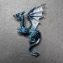 Broșă Dragon în email albastru închis și deschis, metal argintiu 42×66 mm